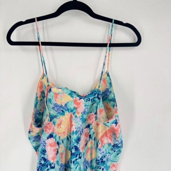 Vintage 90s Sedu Women's Floral Satin Slip Dress Lingerie Multicolor Medium - Picture 9 of 10